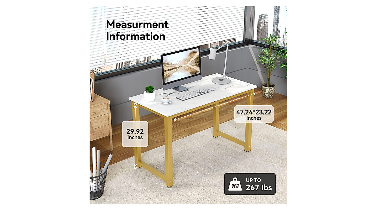 Dorriss Computer Desk - Modern White Marble Home Office Desk