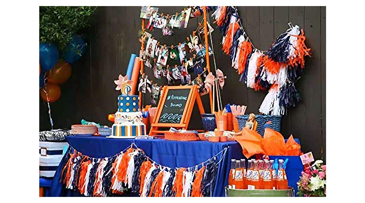 IGUO Party Supplies Navy Blue Orange White Silver | Versatile Decor Kit