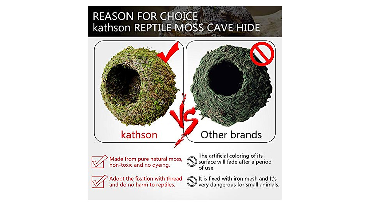 Kathson 2pcs Reptile Moss Cave Hide - Ideal for Humidity