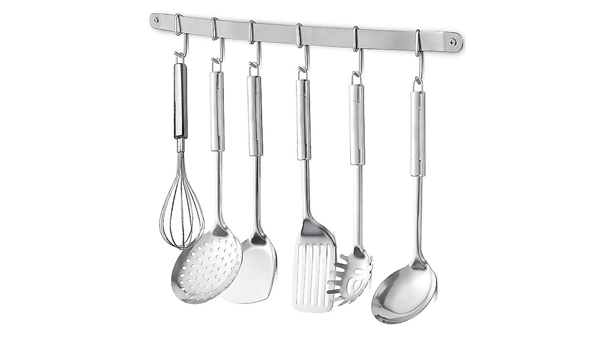 eForwish Stainless Steel Kitchen Utensil Rack with 6 Hooks - Wall Mount ...