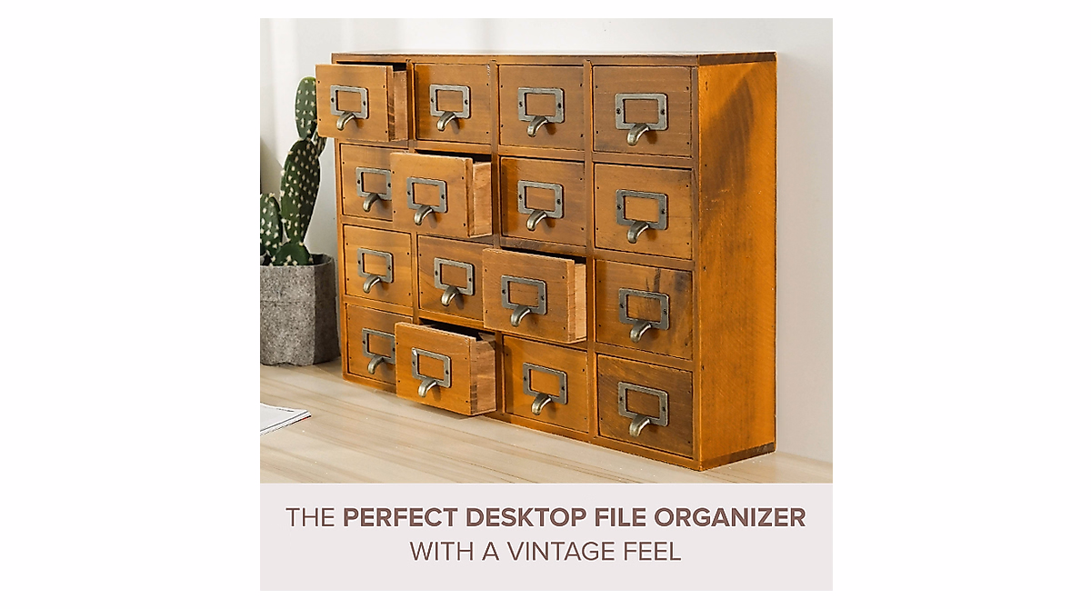 Wooden Desk Drawer Organizer - 16 Rustic Storage Drawers