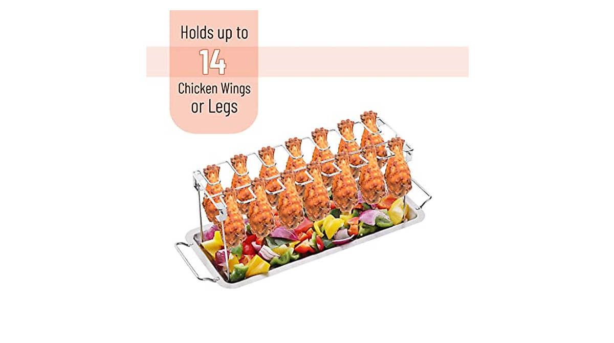 UNCO Chicken Leg Rack for Grill - 14 Slots Stainless Steel for Perfect BBQ