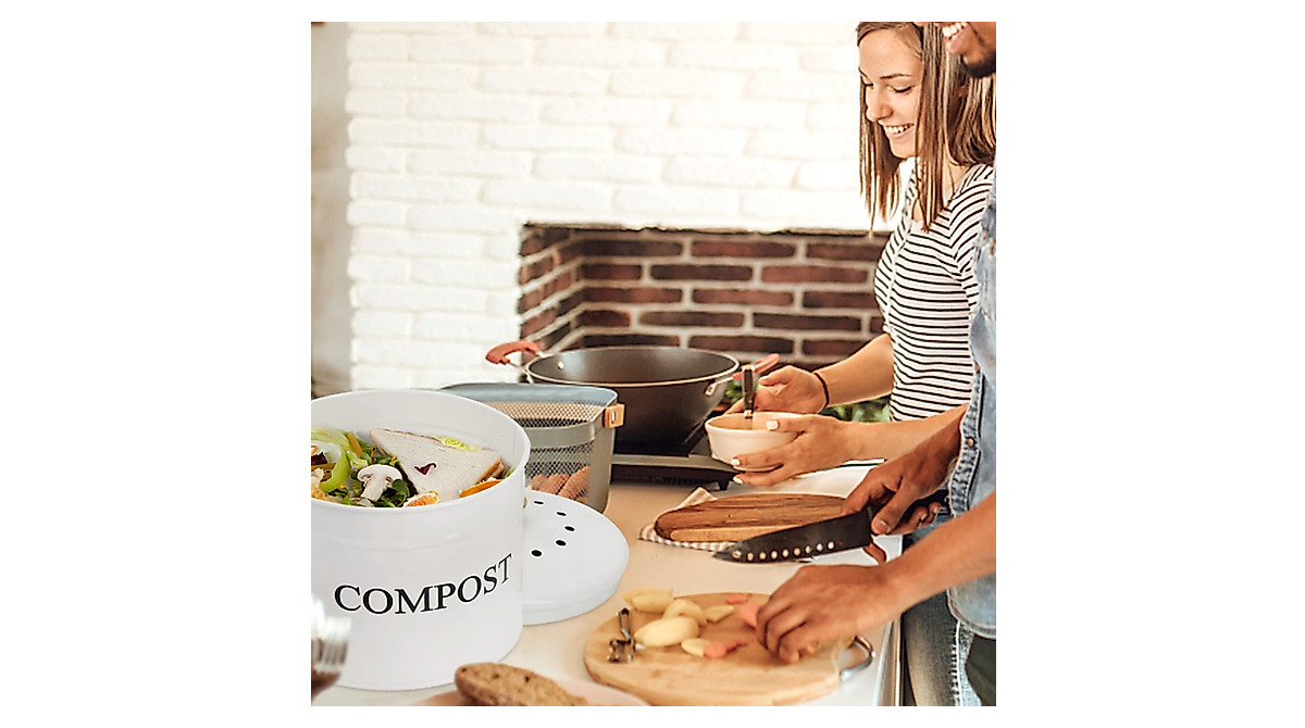 AVLA 1-Gallon Kitchen Compost Bin - Odorless Stainless Steel Waste ...