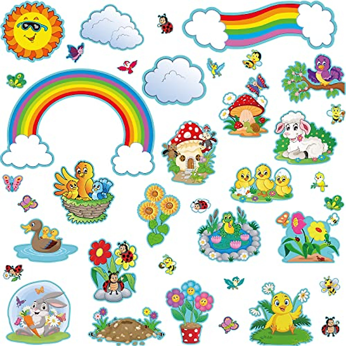 Spring Classroom Decorations Set - 52 Vibrant Spring & Summer Cutouts