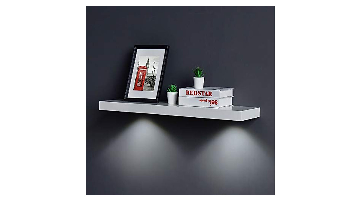 WELLAND White Floating Shelf with LED Light - 36-Inch