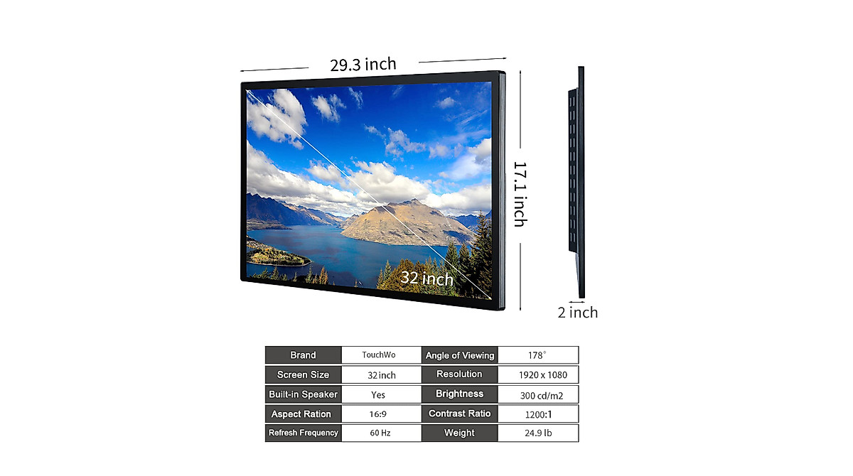 TouchWo 32-Inch Capacitive Touch Screen Monitor for Business & Signage