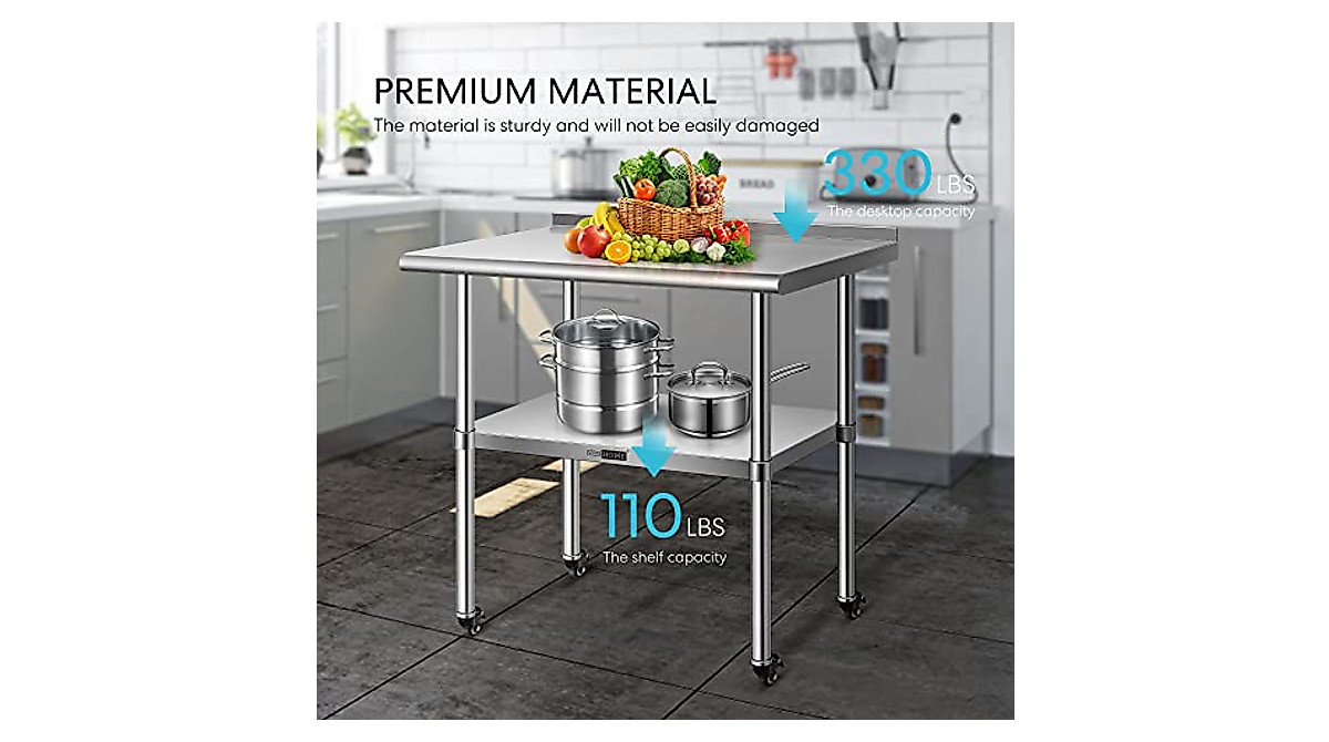 Stainless Steel Work Table On Wheels – 24x30 Inch Heavy-Duty Kitchen Prep Table (700 Lb Capacity)