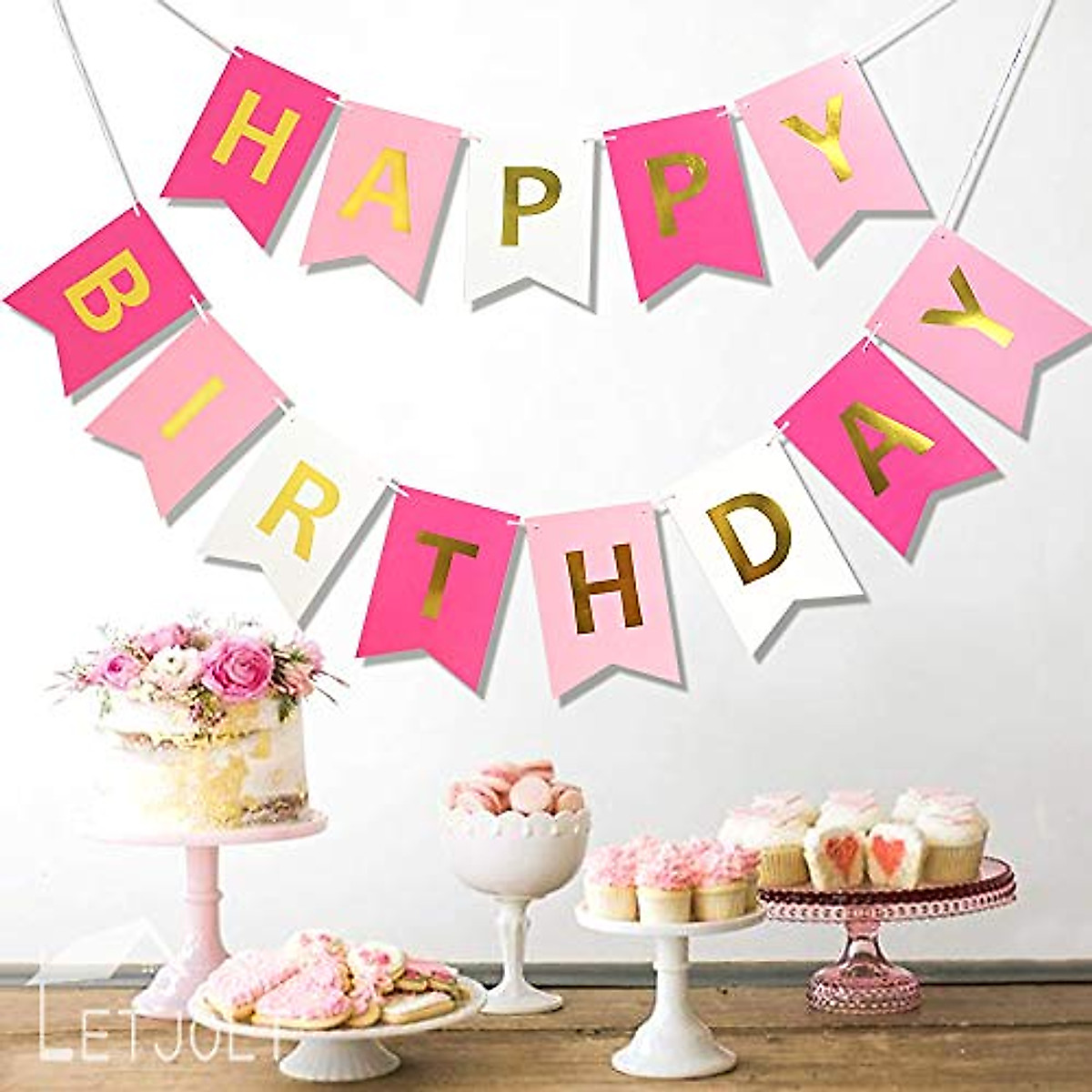 Sparkling Pink & Gold Happy Birthday Banner - Girls Decor