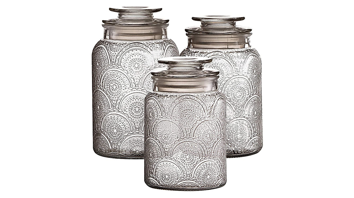 Style Setter 3-Piece Glass Canister Set – Elegant Retro Kitchen Storage