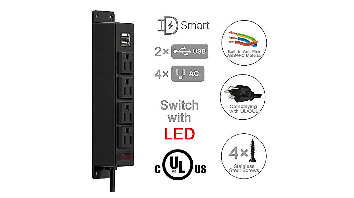 Mountable Power Strip with USB Ports for Easy Power Access