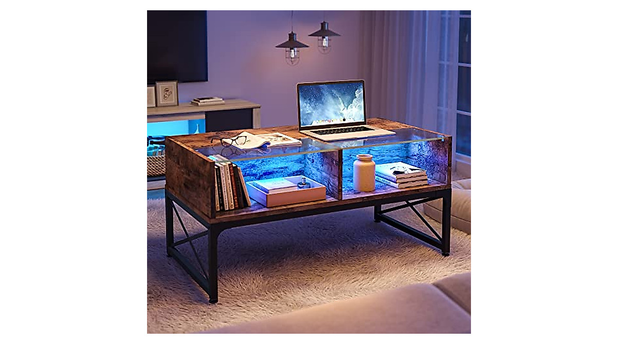 Bestier LED Coffee Table with RGB Lighting & Storage - 42 Inch