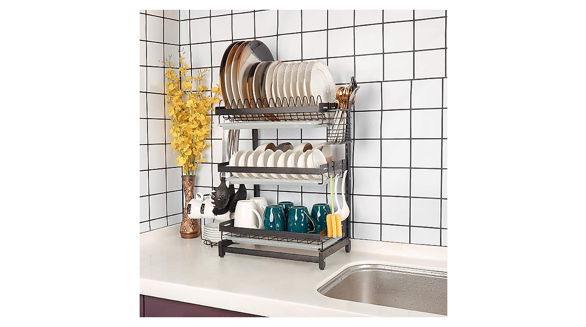 X-cosrack 3-Tier Dish Drying Rack - Durable Stainless Steel countertop ...