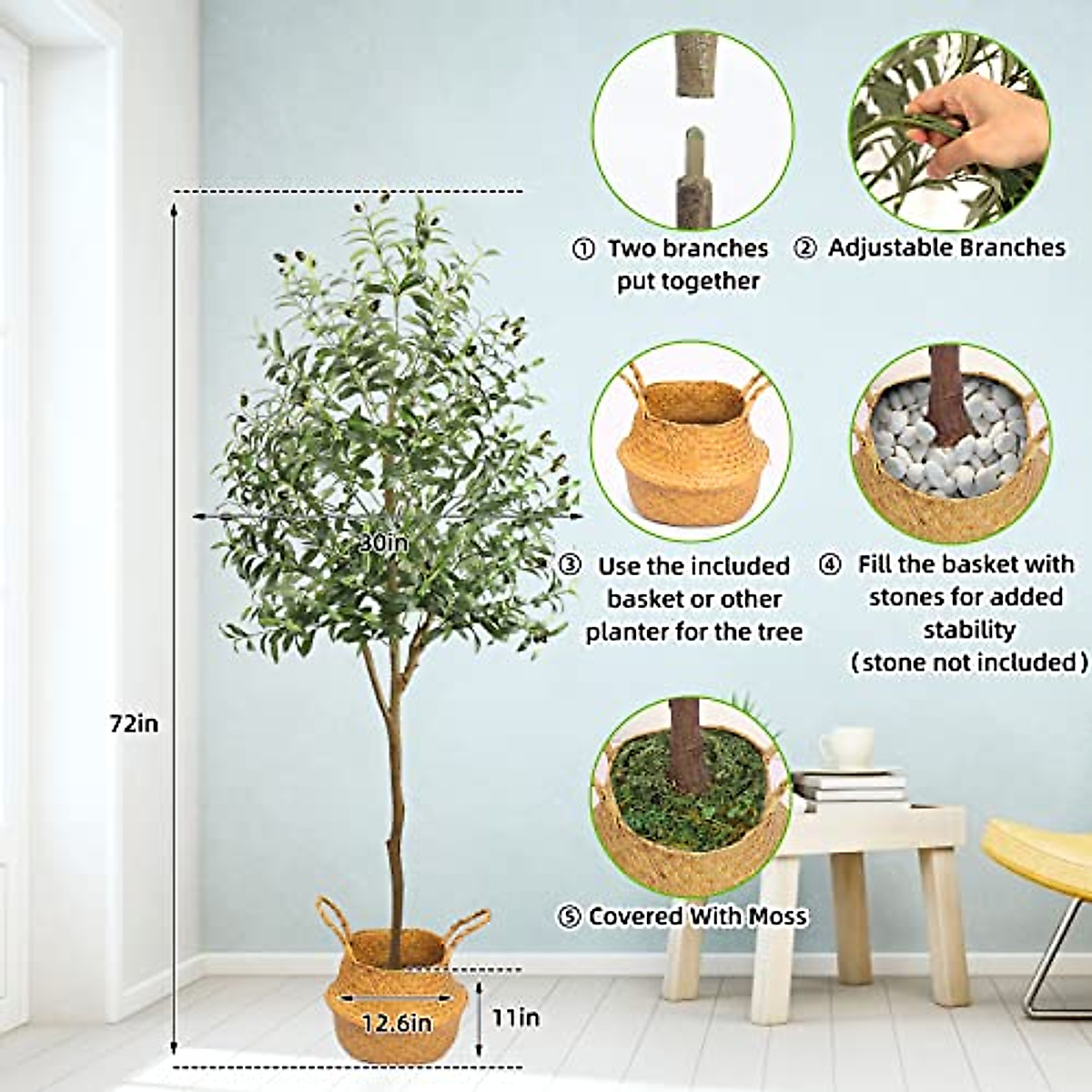 Realistic 6ft Artificial Olive Tree with Woven Planter | Low ...