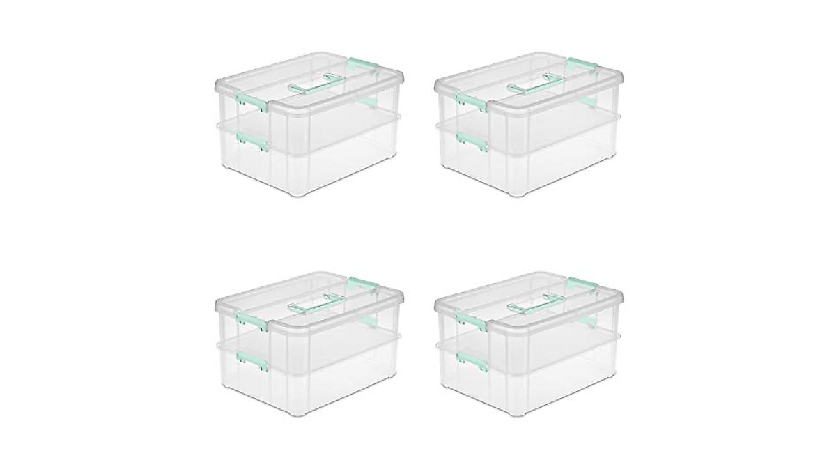 Sterilite Stack & Carry 2 Layer Box - Clear Storage Pack of 4