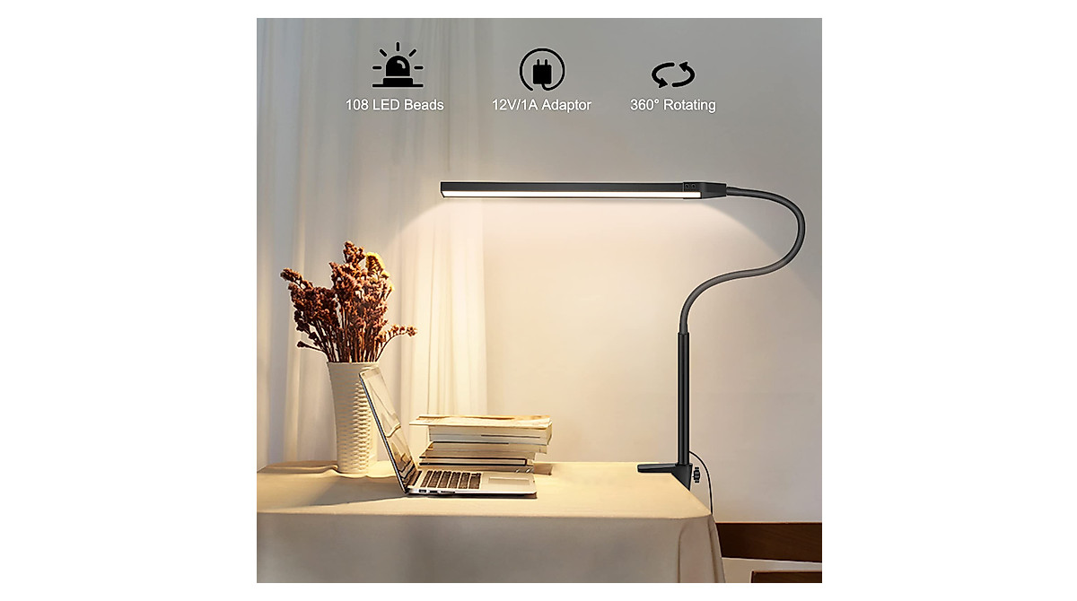 Touch Control LED Desk Lamp with Clamp - 3 Modes Dimmable Light