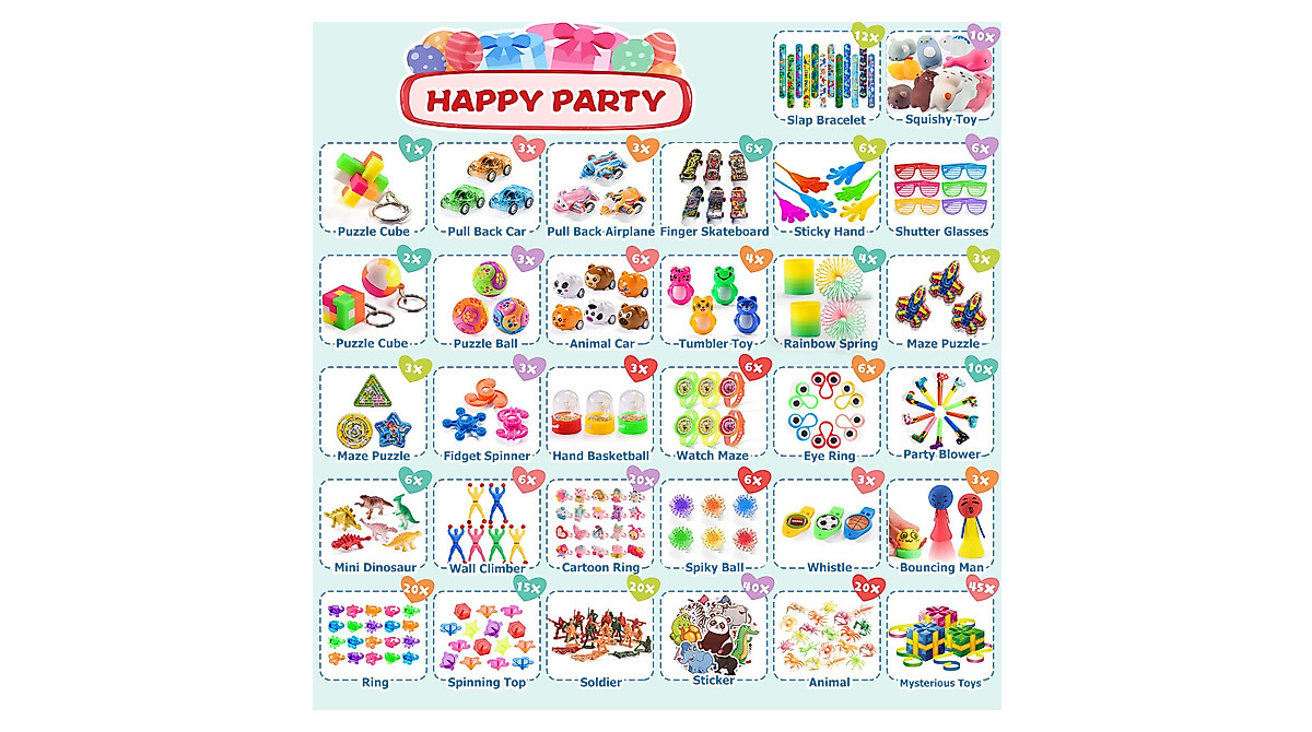 300 PCS Kids Party Favors Bulk - Goodie Bag & Prize Toys
