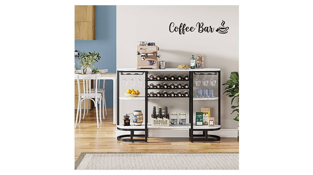 Modern Tribesigns Wine Rack Table with Storage & Glass Holders