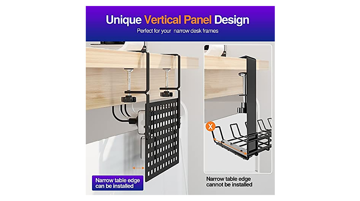 Xpatee Under Desk Cable Management - No Drill, Clamps & Organized Workspace