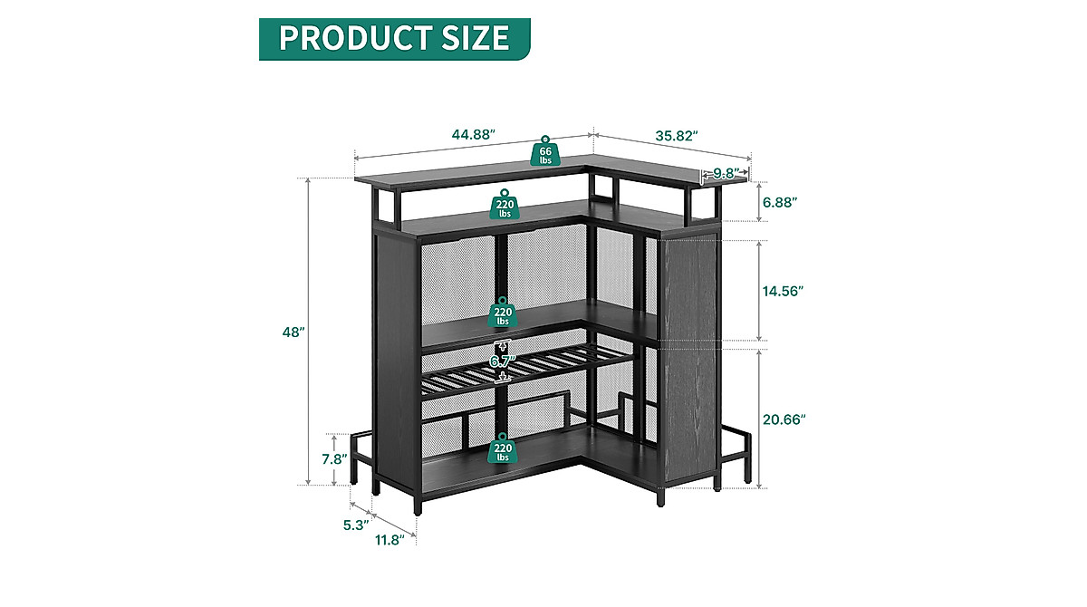 YITAHOME LED L-Shaped Mini Home Bar with Music Sync & Storage