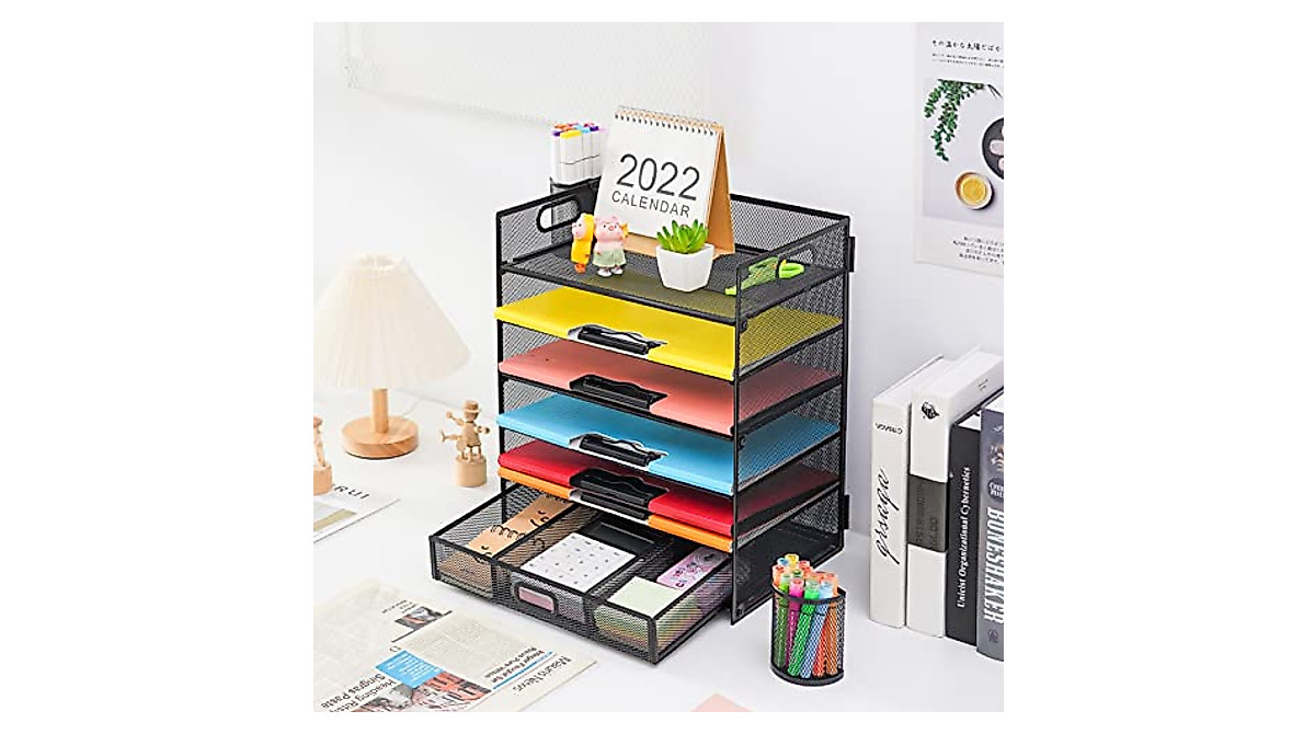 Lavatino 6-Tier Hanging Wall File Organizer – Mesh Metal Holder With Hooks, No Installation Needed For Home & Office, Black - View #9