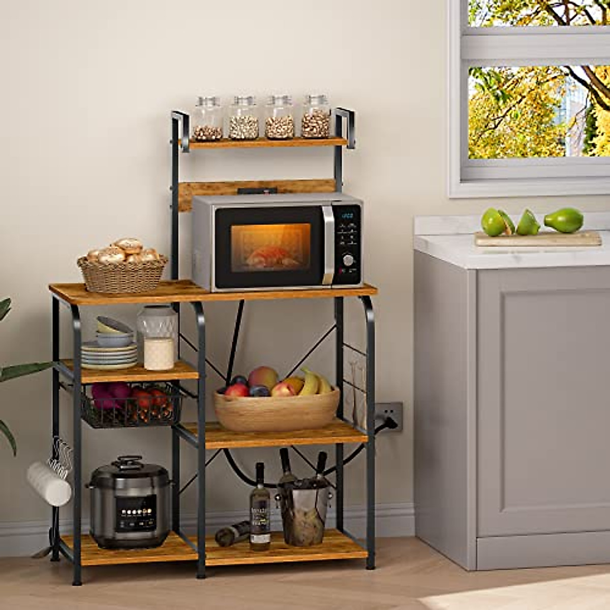 Mr IRONSTONE Kitchen Bakers Rack with Power Outlet