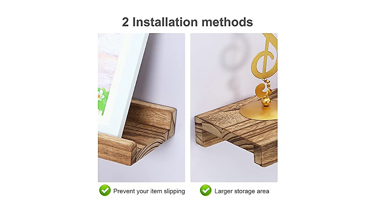 Picture Shelf with Ledge Set of 4 - Rustic Wall Mount Shelves for Home