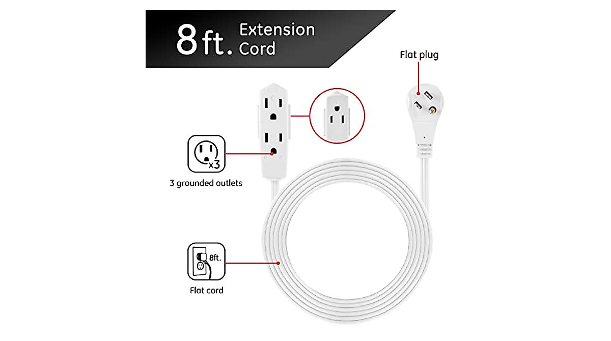 GE 8 Ft Indoor Extension Cord with 3 Outlets