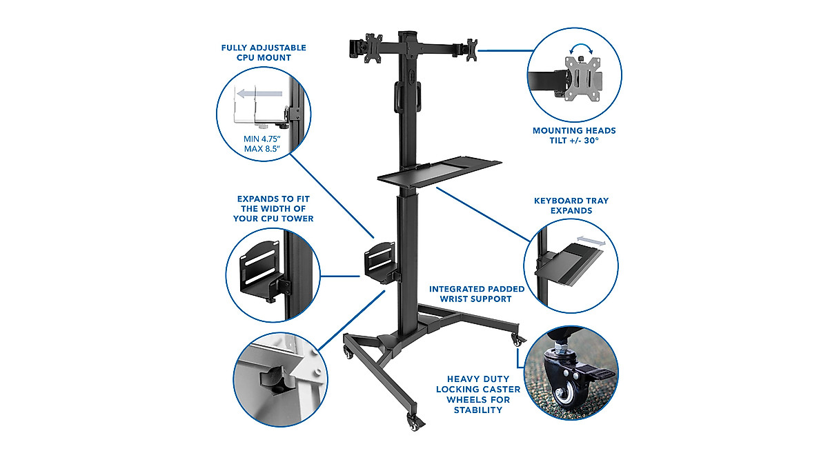 Mount-It! Mobile PC Workstation: Dual Monitor Rolling Cart