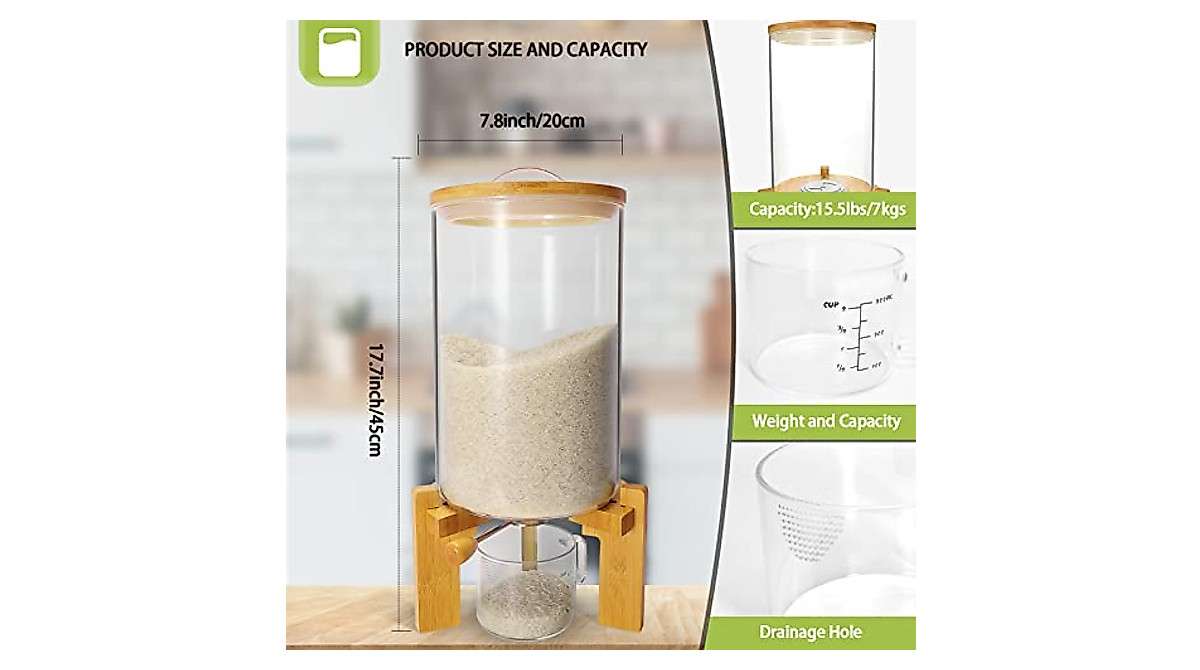 Csyidio 8.8L Glass Rice Dispenser - Organize Your Kitchen
