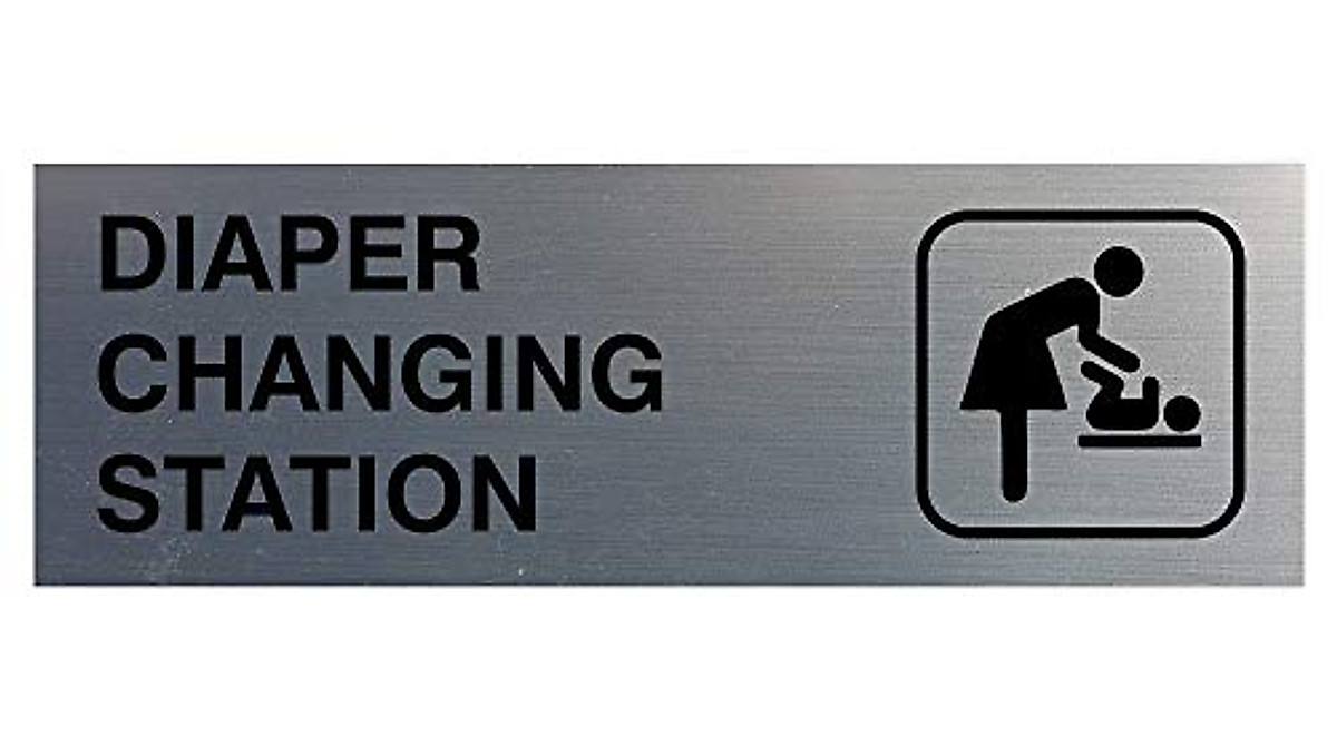 Basic Diaper Changing Station Sign - Brushed Silver