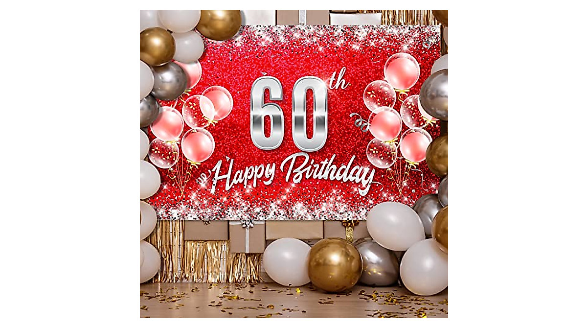 Red and Silver 60th Birthday Backdrop Banner for Celebrations