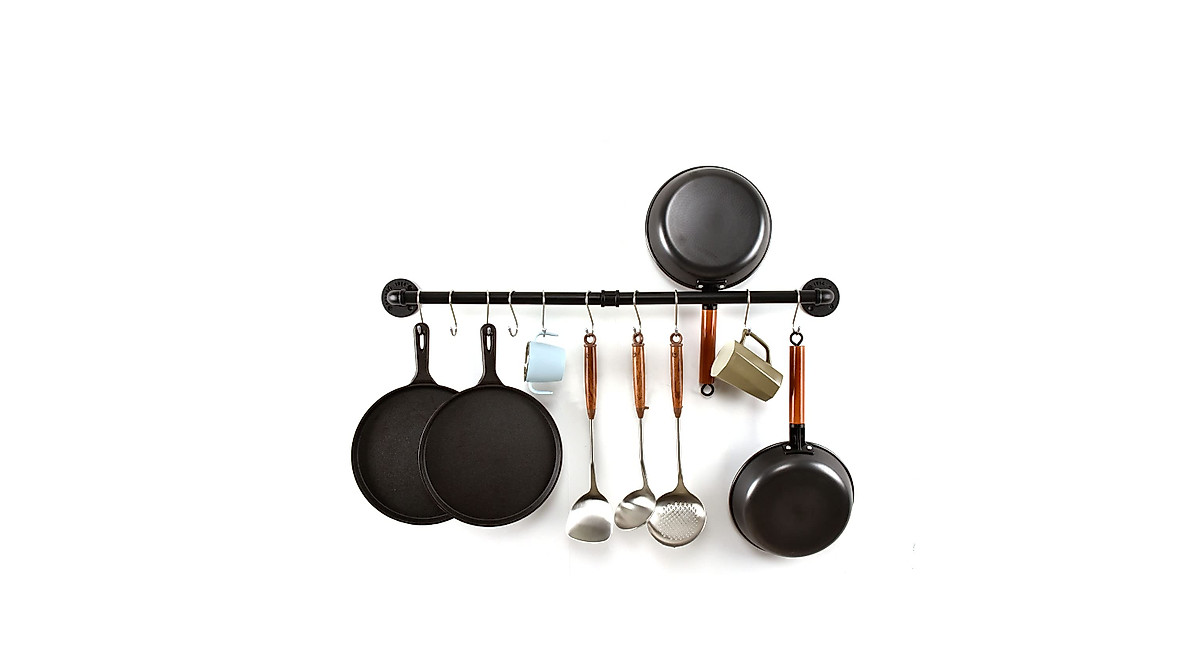 HOEMLIM 36 Inch Wall Mounted Pipe Pot Rack Industrial Kitchen Organizer