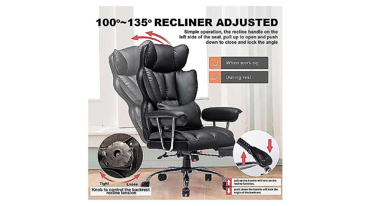 Efomao Big High Back Office Chair with Lumbar Support - Black