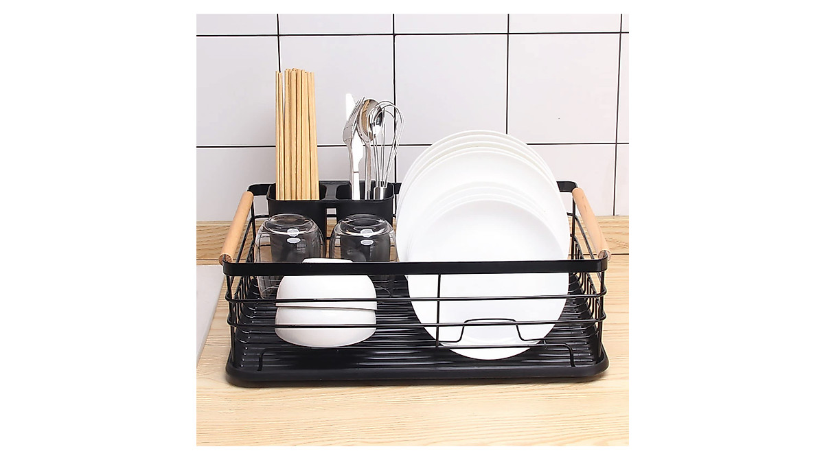 Metallic Anti-Rust Dish Drying Rack for Kitchen Counter - Rotatable Outlet