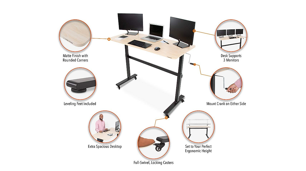 Buy Stand Steady Tranzendesk 55 Inch Standing Desk With Clamp On Shelf 2 Under Desk Drawers Crank Height Adjustable Stand Up Workstation With Attachable Monitor Riser Extra Storage 55 In Black - View #7