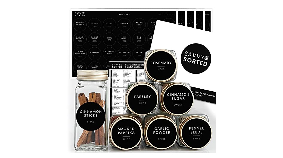 140 Black Round Spice Labels for Easy Kitchen Organization