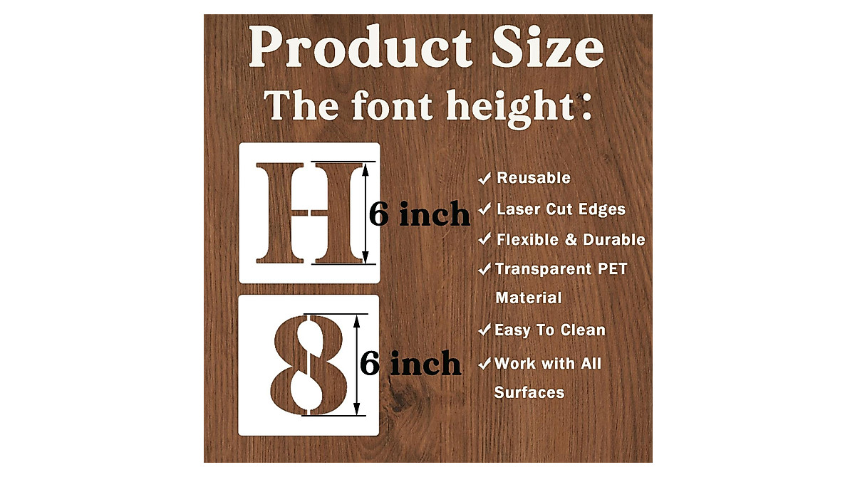 6 Inch Reusable Letter & Number Stencils for DIY Crafts