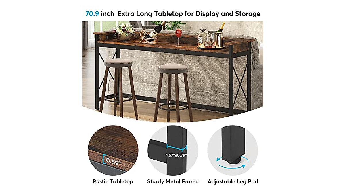 Tribesigns Sofa Table with Charging Station - 70.9 Inch Long Console