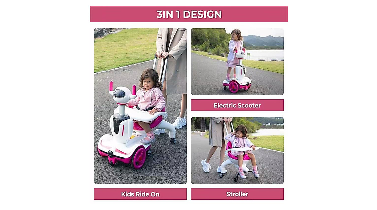 Kids 3-in-1 Electric Robot Buggy with Remote Control - Pink White