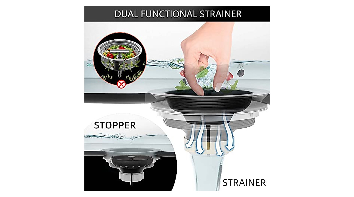 EXAKEY 3.5" Kitchen Sink Drain Assembly – Matte Black, 304 Stainless Steel, Dual-Function Strainer & Stopper, Easy To Install