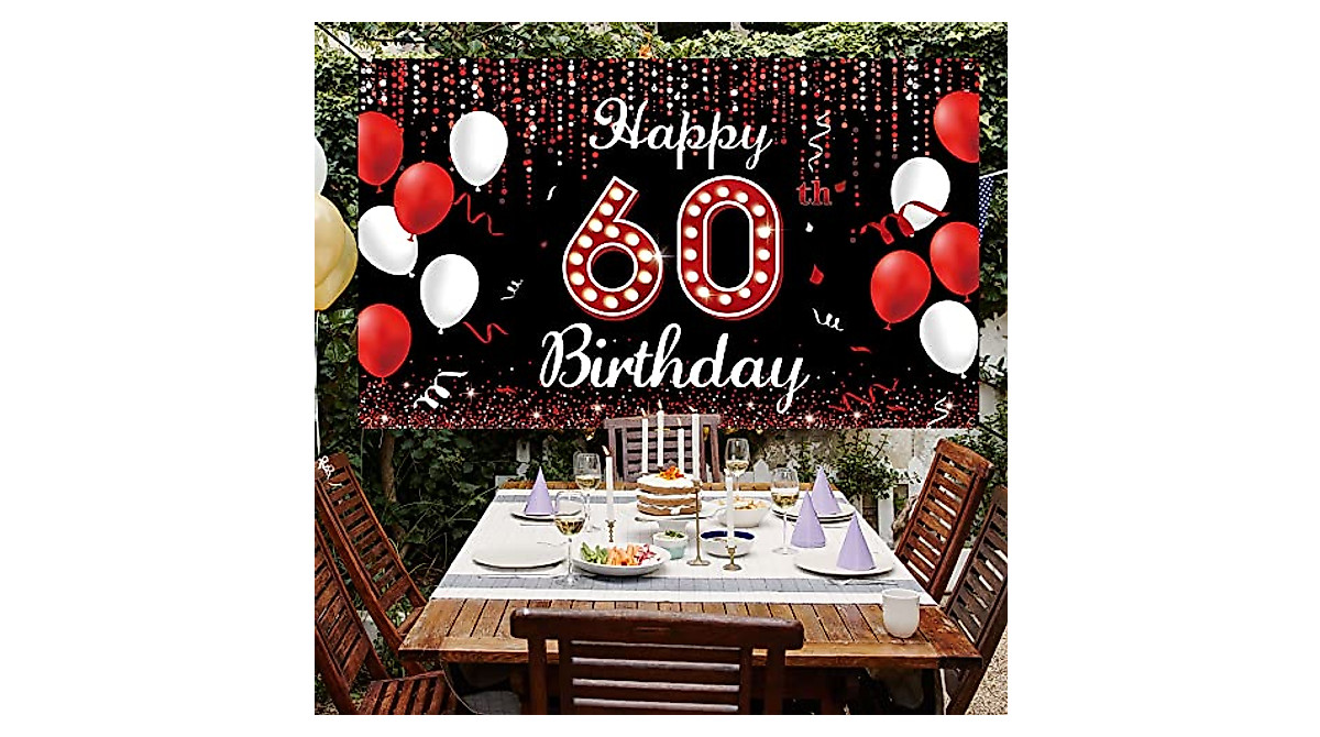 60th Birthday Banner - Elegant Red, Black & White Decoration for Women