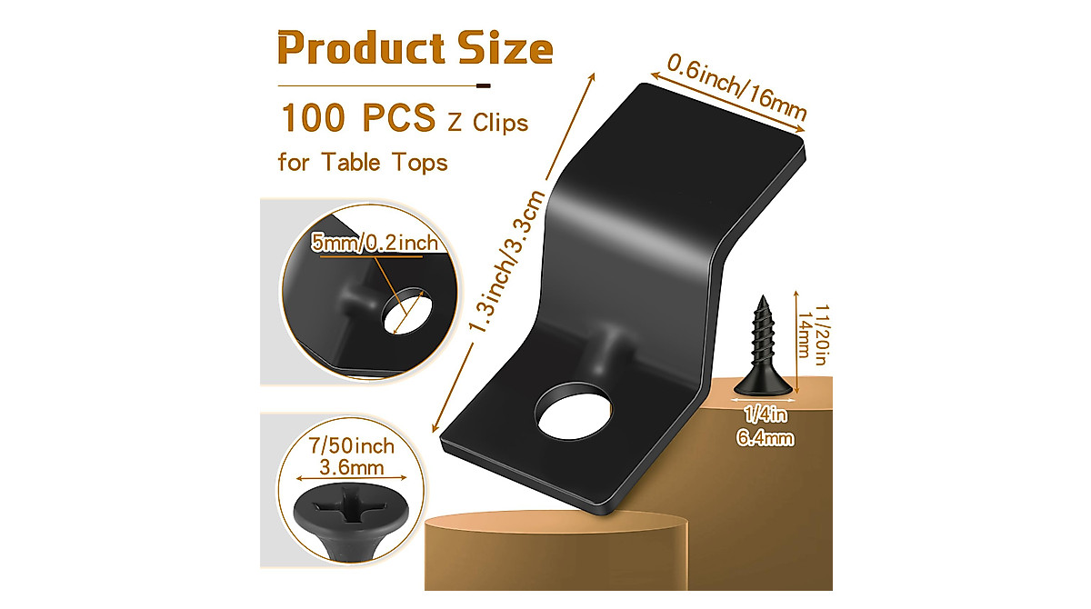 Ferraycle Heavy Duty Z Clips with 100 Screws for Tables
