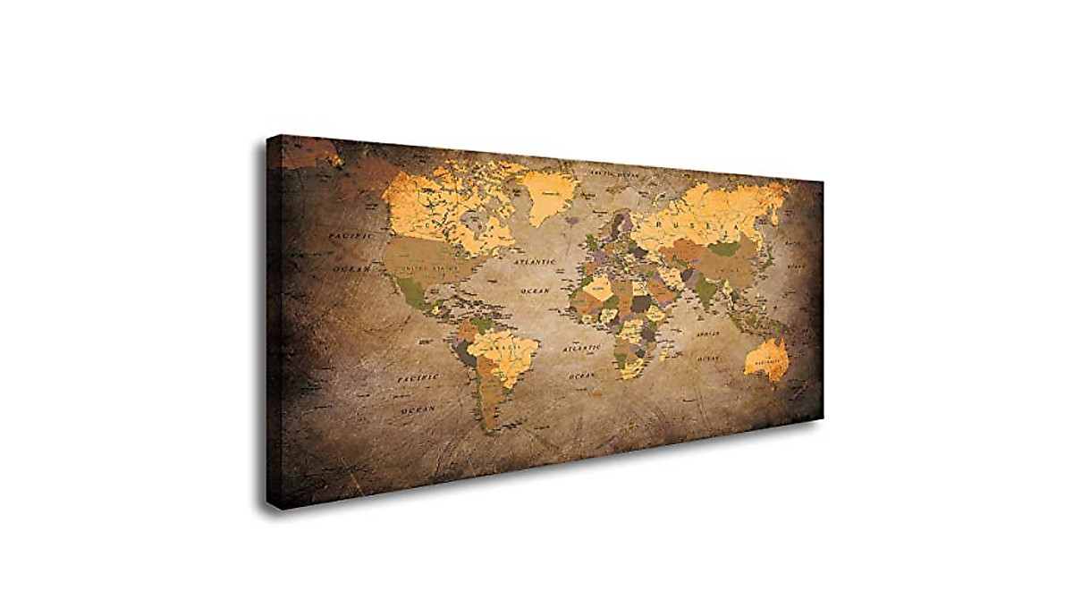 Vintage World Map Canvas Wall Art 20x40 - Ready to Hang Decor
