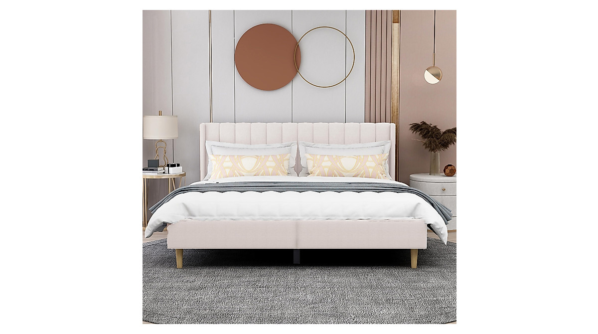 AGARTT Upholstered Platform Bed Frame King Size with Headboard and ...
