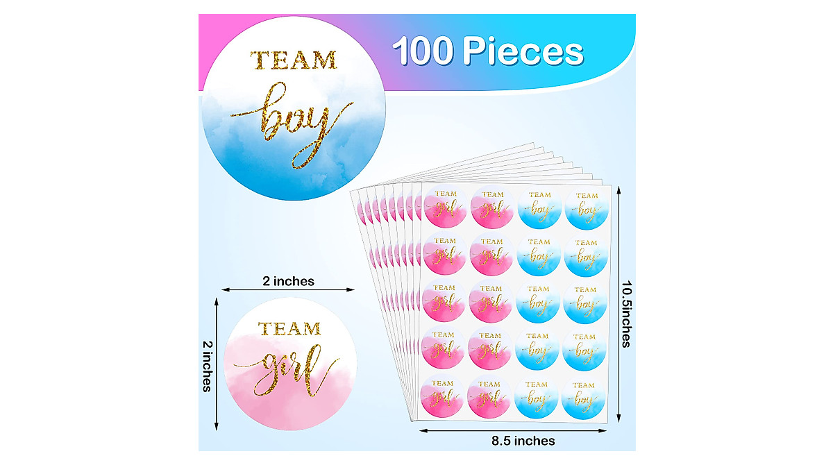 Lincia Gender Reveal Stickers - 100 Glitter Labels