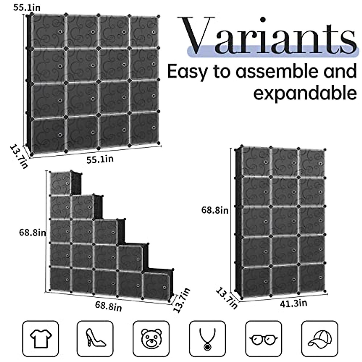 MAGINELS Portable Storage Cubes - Stylish 4x3 Organizer Shelves