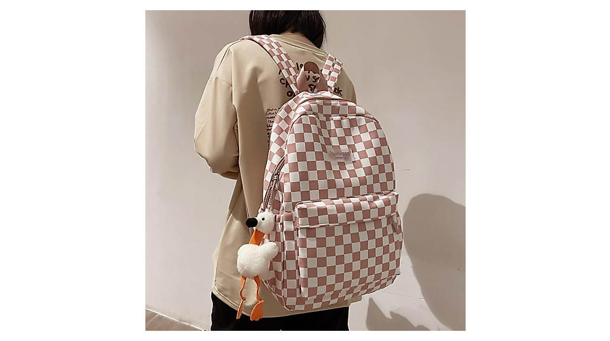 MININAI Y2K Checkered Backpack: Cute Preppy Laptop Style