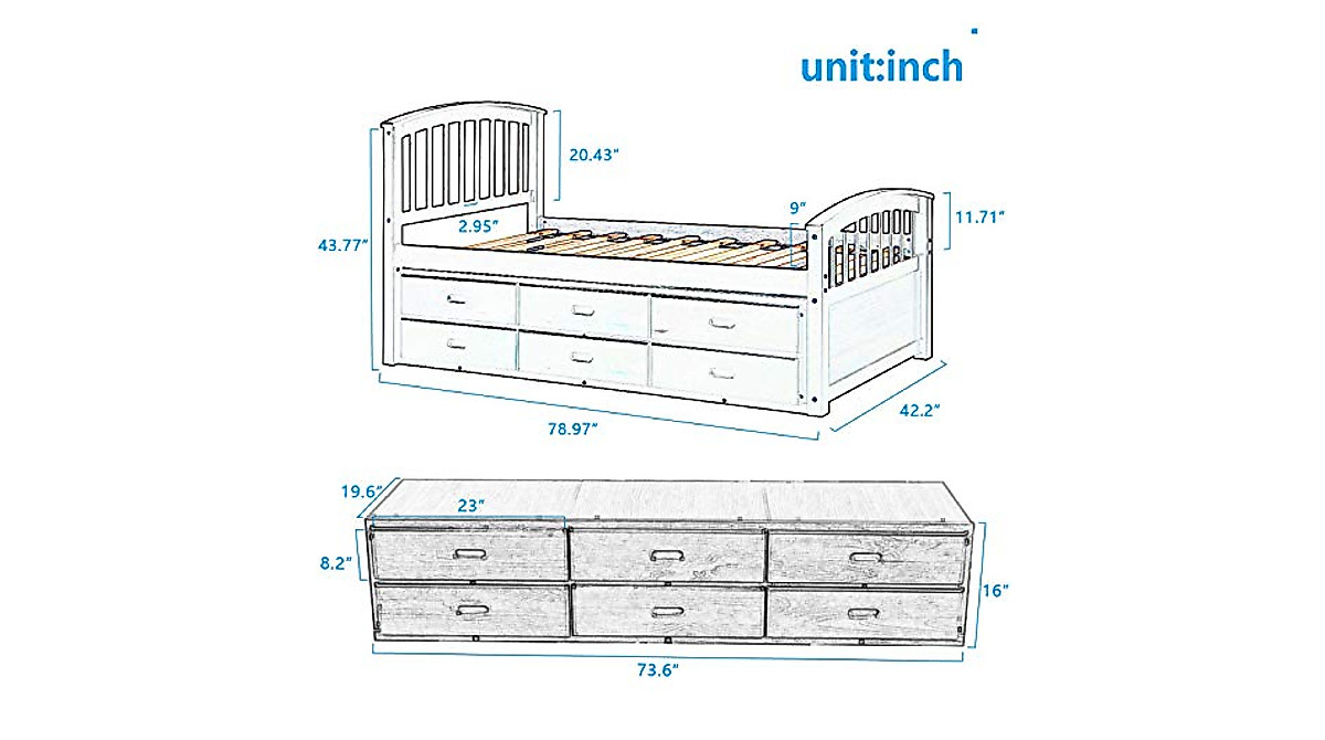 Merax Solid Wood Storage Bed Frame with Drawers - Grey