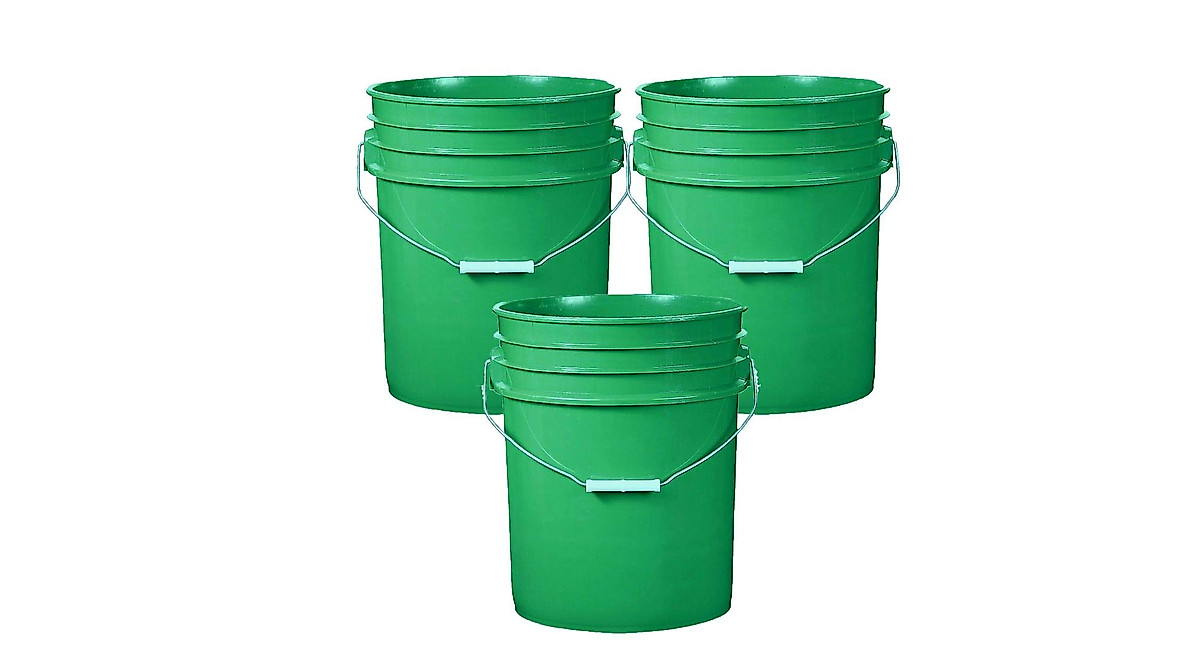 Green 5 Gallon Plastic Buckets - 3-Pack Storage Solution