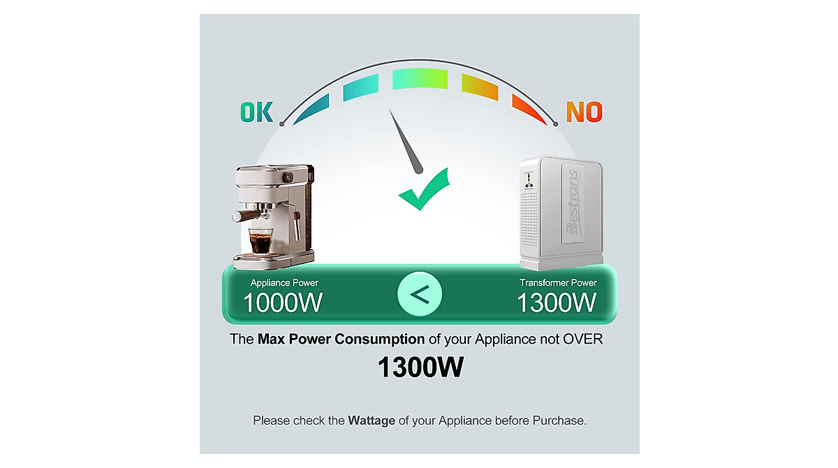 BESTRANS 1300W Step Up Voltage Converter 110V to 220V for Europe & Asia